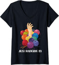 Womens Yarn Collection JUST HANGING IN Funny Yarn Collector V-Neck Yarn Supply | High Search Volume | Perfect for Cra...