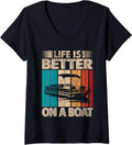 Womens Life Is Better On A Boat Retro Pontoon Boating V Neck Apparel High Search Demand Hot Right Now