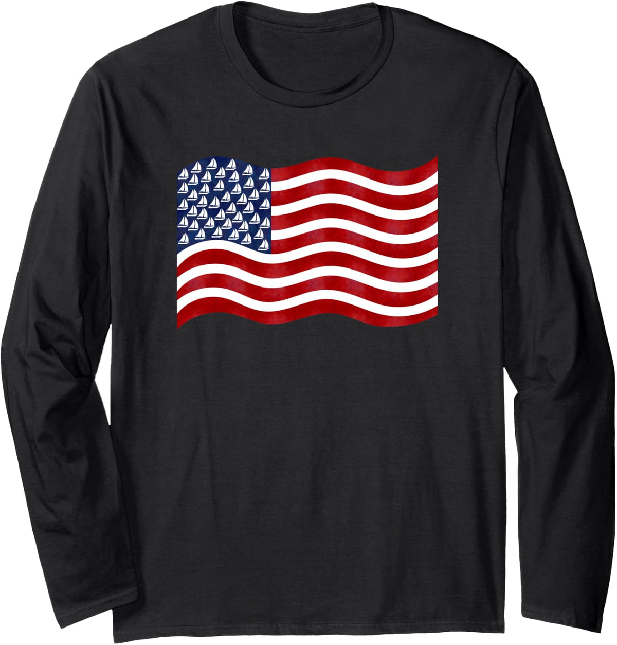 American Flag with Sailboats Long Sleeve Long Sleeve T Shirt Viral TikTok Find Fan Favorite