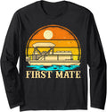 Vintage First Mate Captain Pontoon Boat Boating Captain Long Sleeve Long Sleeve T Shirt Comfort Fit Fan Favorite