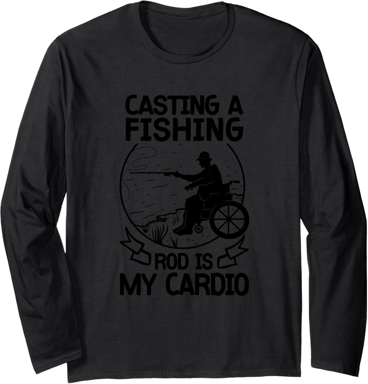 Wheelchair Fisherman Boating Disabled Hobby Handicap Fisher Long Sleeve Long Sleeve T Shirt Premium Print Everyday Wear