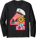 4th Birthday Boy 4 Year Old Little Sailboat Nautical Anchor Long Sleeve Long Sleeve T Shirt Premium Print Everyday Wear
