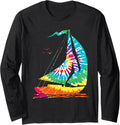 Fun Sailing Hippie Rainbow Tie Dye Sailboat Ocean View Long Sleeve Long Sleeve T Shirt High Search Demand US Top Pick