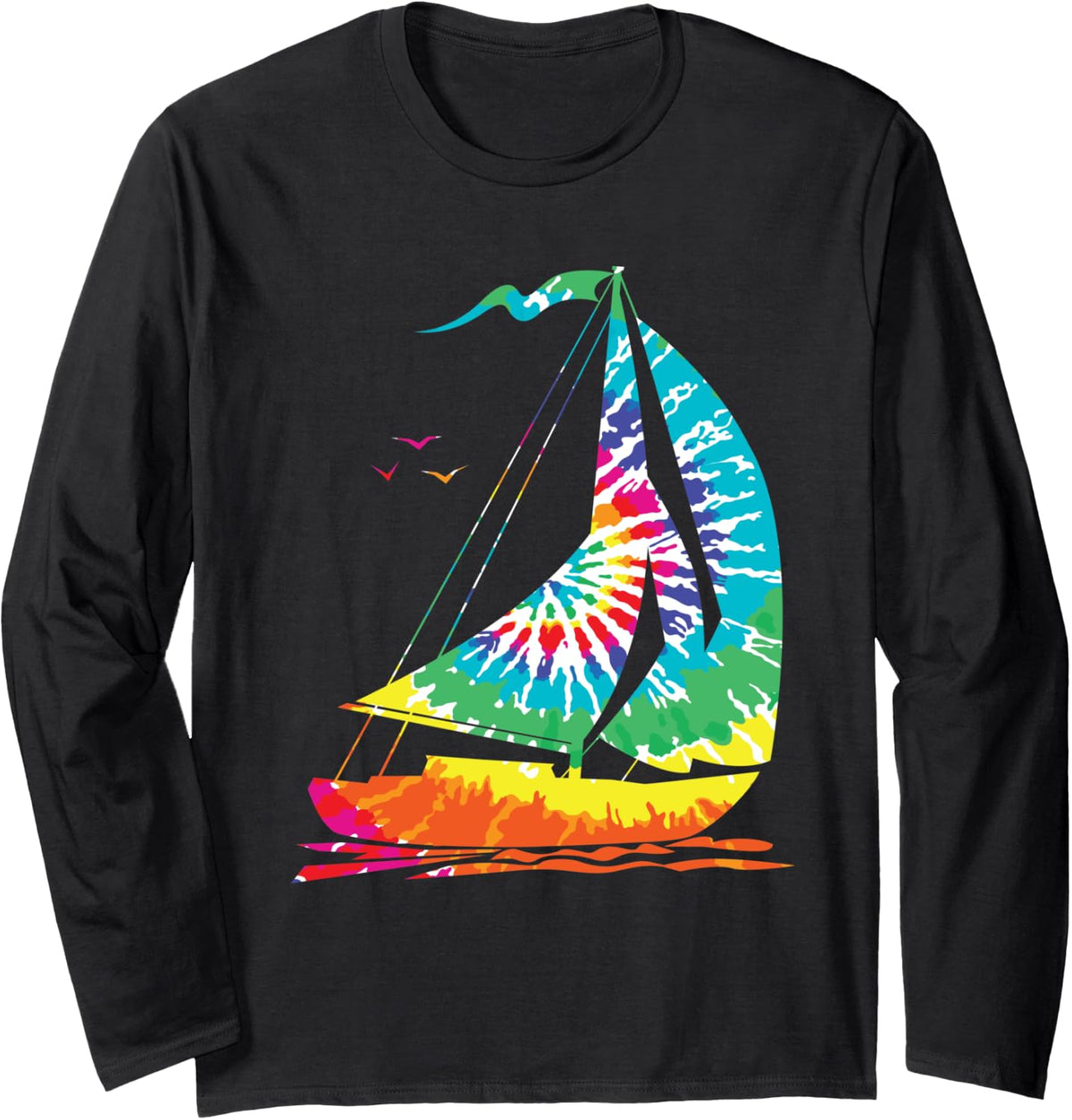 Fun Sailing Hippie Rainbow Tie Dye Sailboat Ocean View Long Sleeve Long Sleeve T Shirt High Search Demand US Top Pick