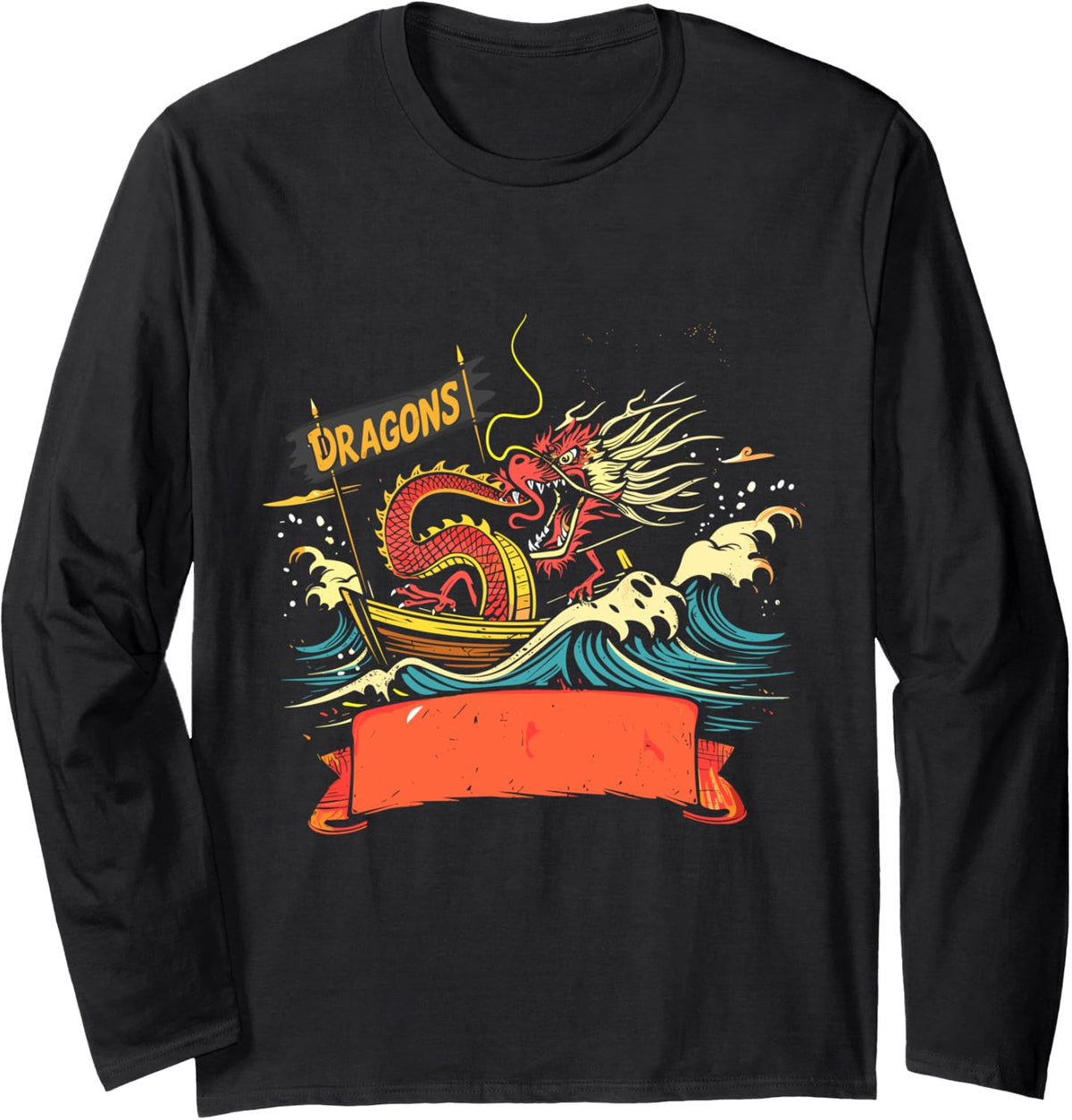 Dragon Boat Racing Dragons Fiery Beast at Sea Long Sleeve Long Sleeve T Shirt Streetwear Style Hot Right Now