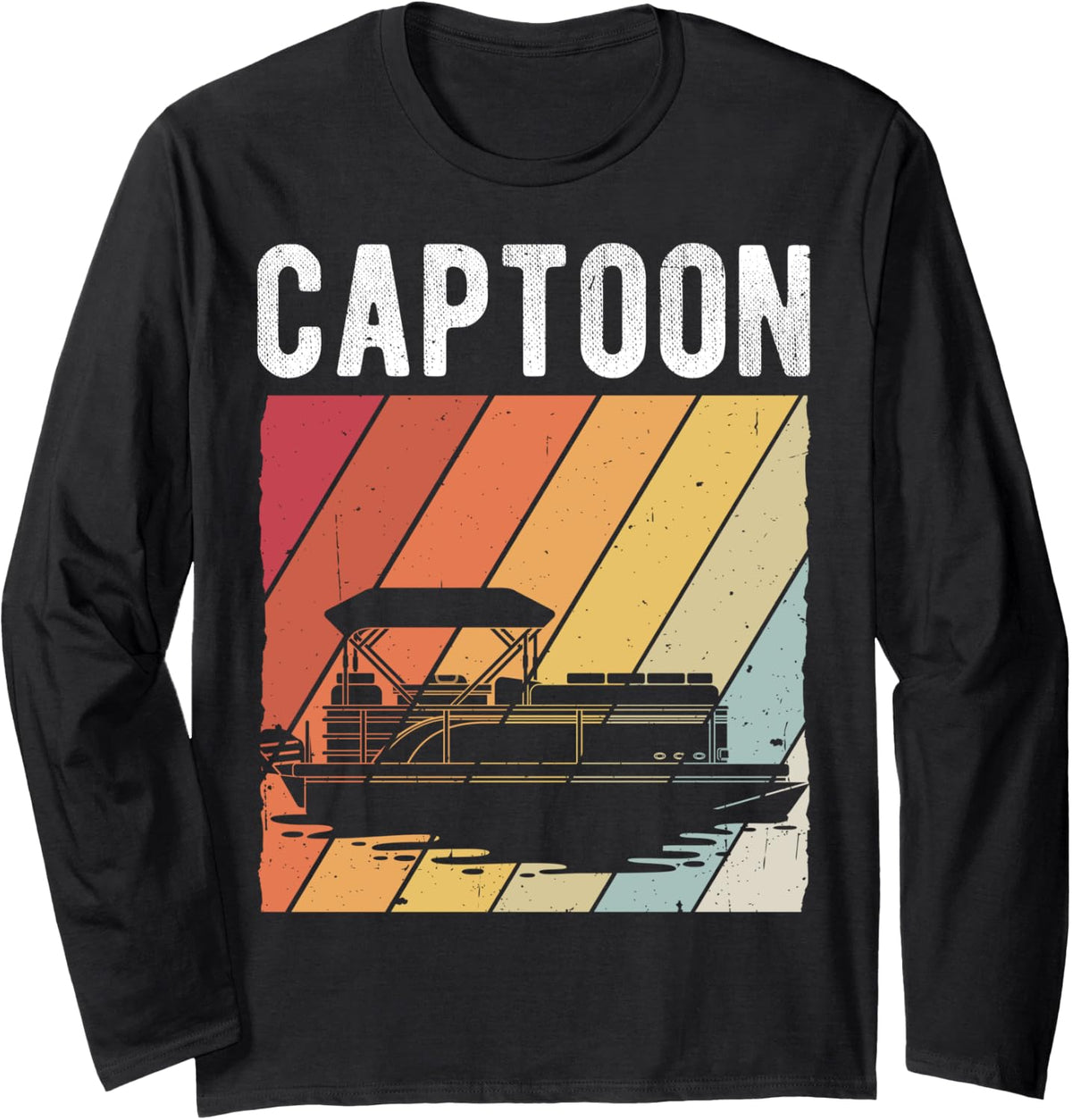CAPTOON Vintage Pontoon Sunset Boating Enthusiast Boat Fan Long Sleeve Long Sleeve T Shirt High Search Demand Fan Favori