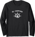Boat Captain Pontoon Wave Boating Nautical Men El Capitan Long Sleeve Long Sleeve T Shirt Comfort Fit US Top Pick