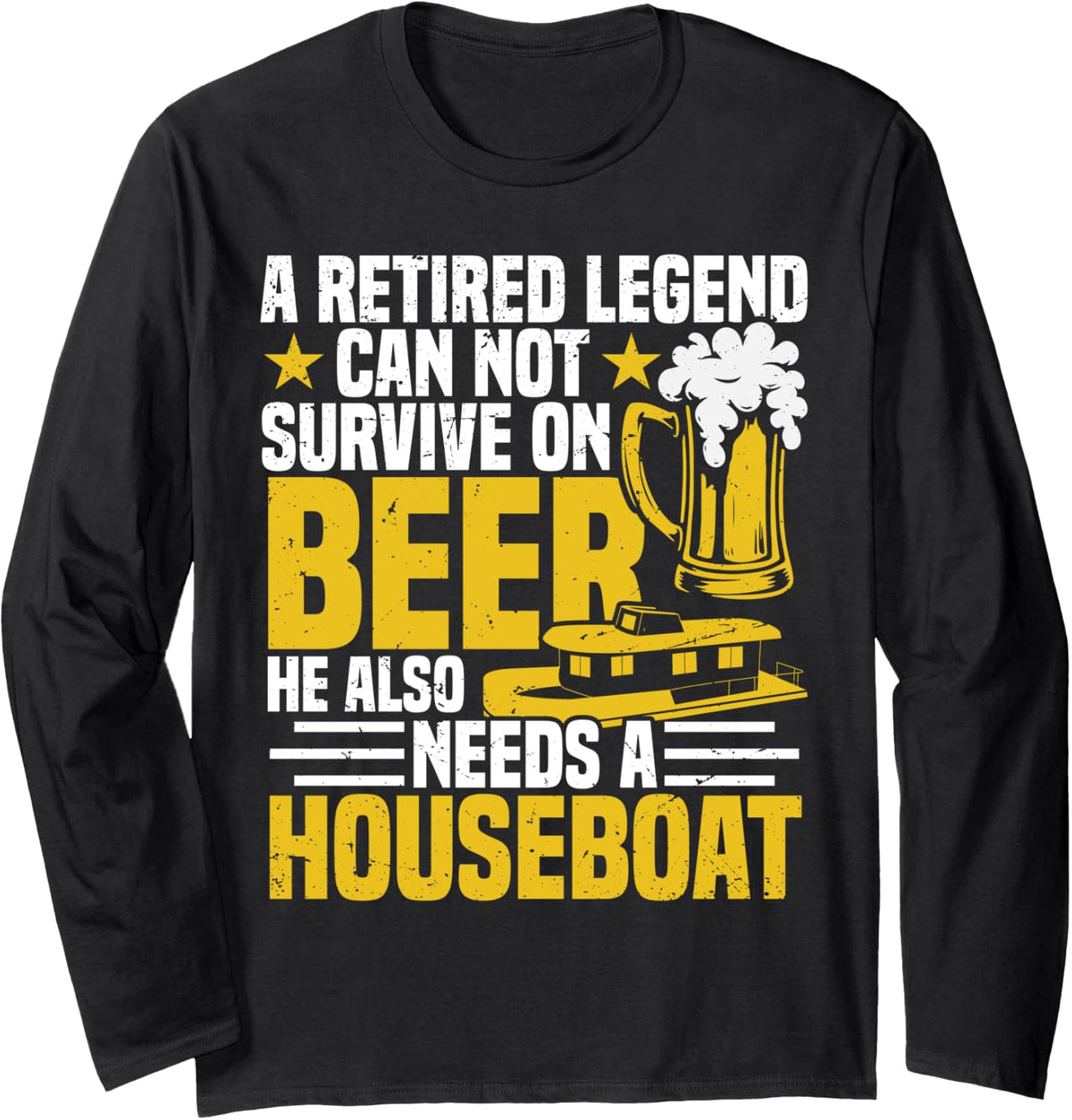 Funny Houseboat Beer House Boat Lake Boating captain Long Sleeve Long Sleeve T Shirt Trending US Gift Ready