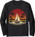 Retro Sailor Sailing Captain Boat Vintage Boating Sunset Long Sleeve Long Sleeve T Shirt Streetwear Style Everyday Wear