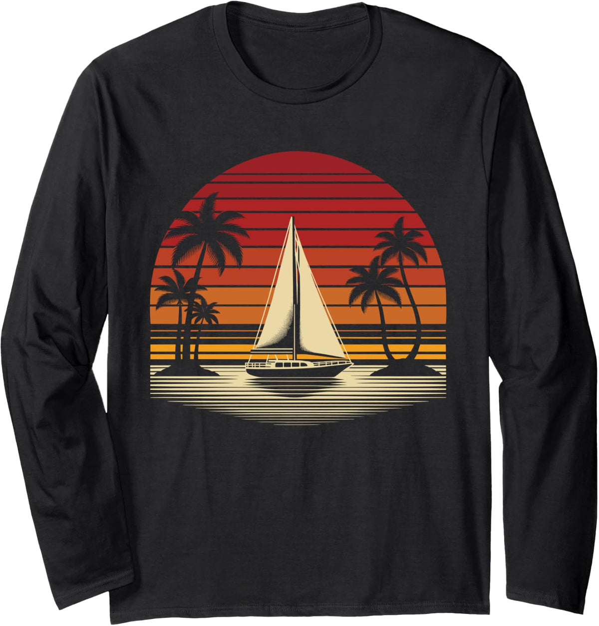 Retro Sailor Sailing Captain Boat Vintage Boating Sunset Long Sleeve Long Sleeve T Shirt Streetwear Style Everyday Wear