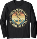 Vintage Boat Anchor Pontoon Captain My Boat My Rules Long Sleeve Long Sleeve T Shirt Premium Print Everyday Wear