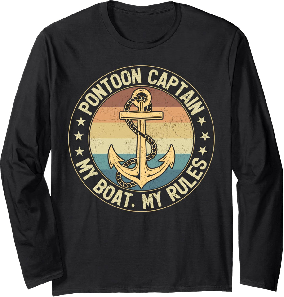 Vintage Boat Anchor Pontoon Captain My Boat My Rules Long Sleeve Long Sleeve T Shirt Premium Print Everyday Wear