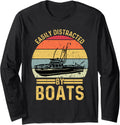 Easily Distracted By Boats Funny Boat Lover Long Sleeve Long Sleeve T Shirt Premium Print Everyday Wear