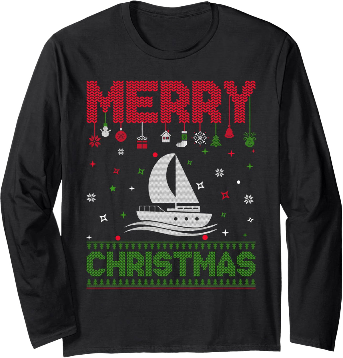 Ugly Holiday Sweater Christmas Funny Boating Graphic Long Sleeve Sweater Viral TikTok Find Hot Right Now