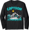 Captoon Pontoon Retro Lake Sunset Pontoon Boat Boating Long Sleeve Long Sleeve T Shirt Streetwear Style Fan Favorite