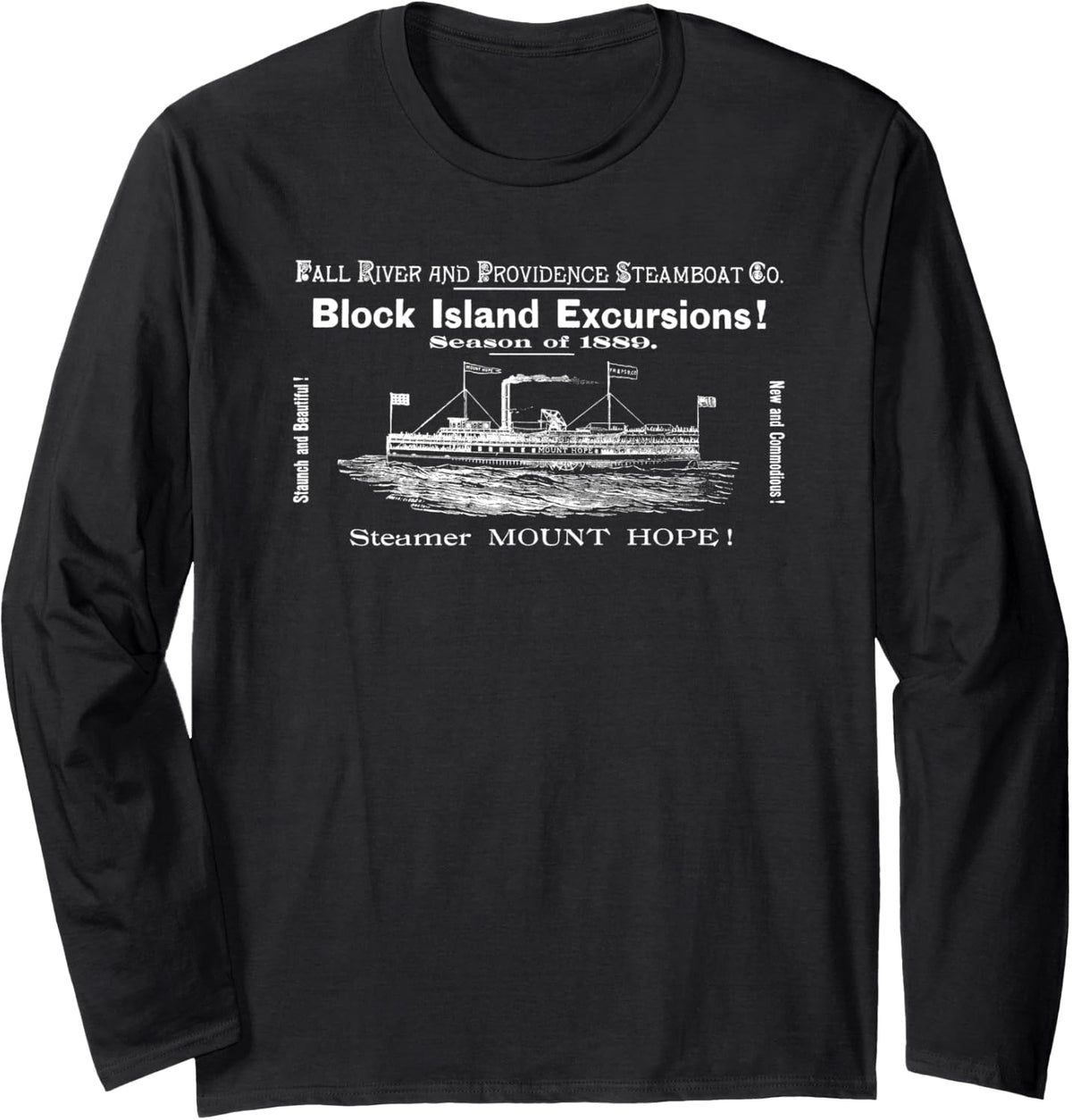 Fall River Block Island Providence Ferry Boat 1889 Long Sleeve Long Sleeve T Shirt High Search Demand Everyday Wear