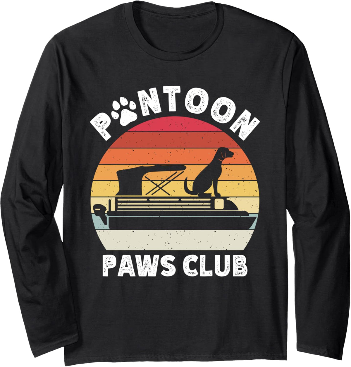 Pontoon Paws Club Boat And Dog Pontooning Boater Captain Long Sleeve Long Sleeve T Shirt Streetwear Style Everyday Wear