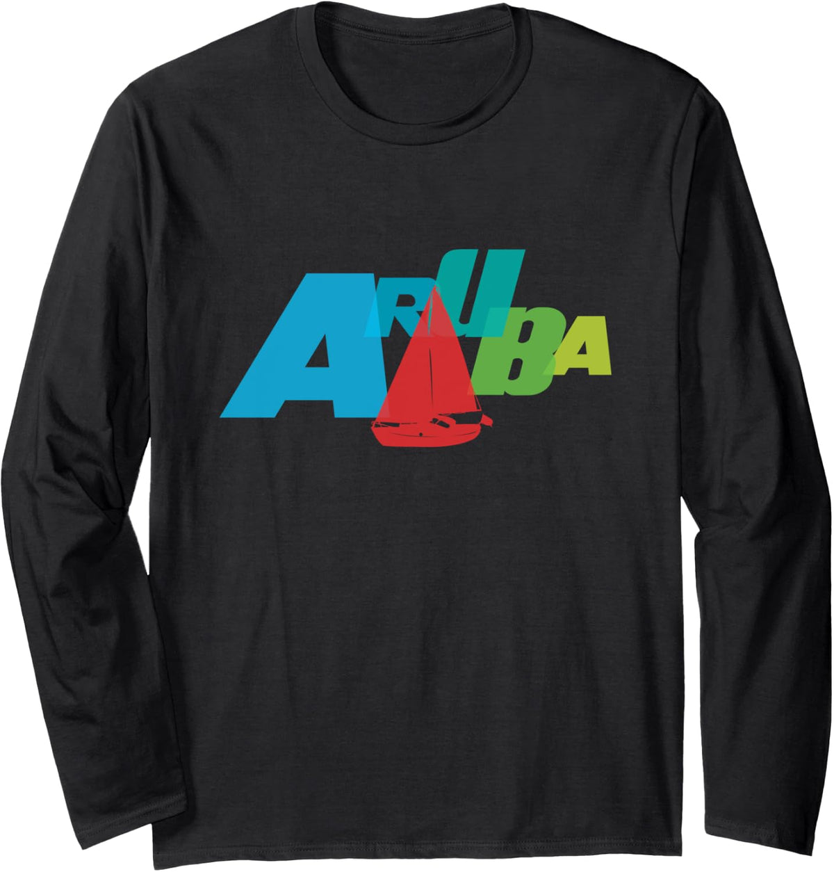 Aruba One Happy Island Word Art Tropical Boat Long Sleeve Long Sleeve T Shirt Trending US Gift Ready