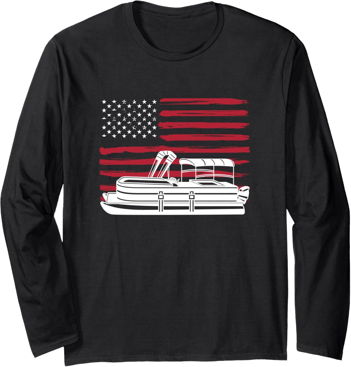 Cool Pontoon Usa Flag Art For Men Women Pontoon Boat Captain Long Sleeve Long Sleeve T Shirt Streetwear Style Fan Favori