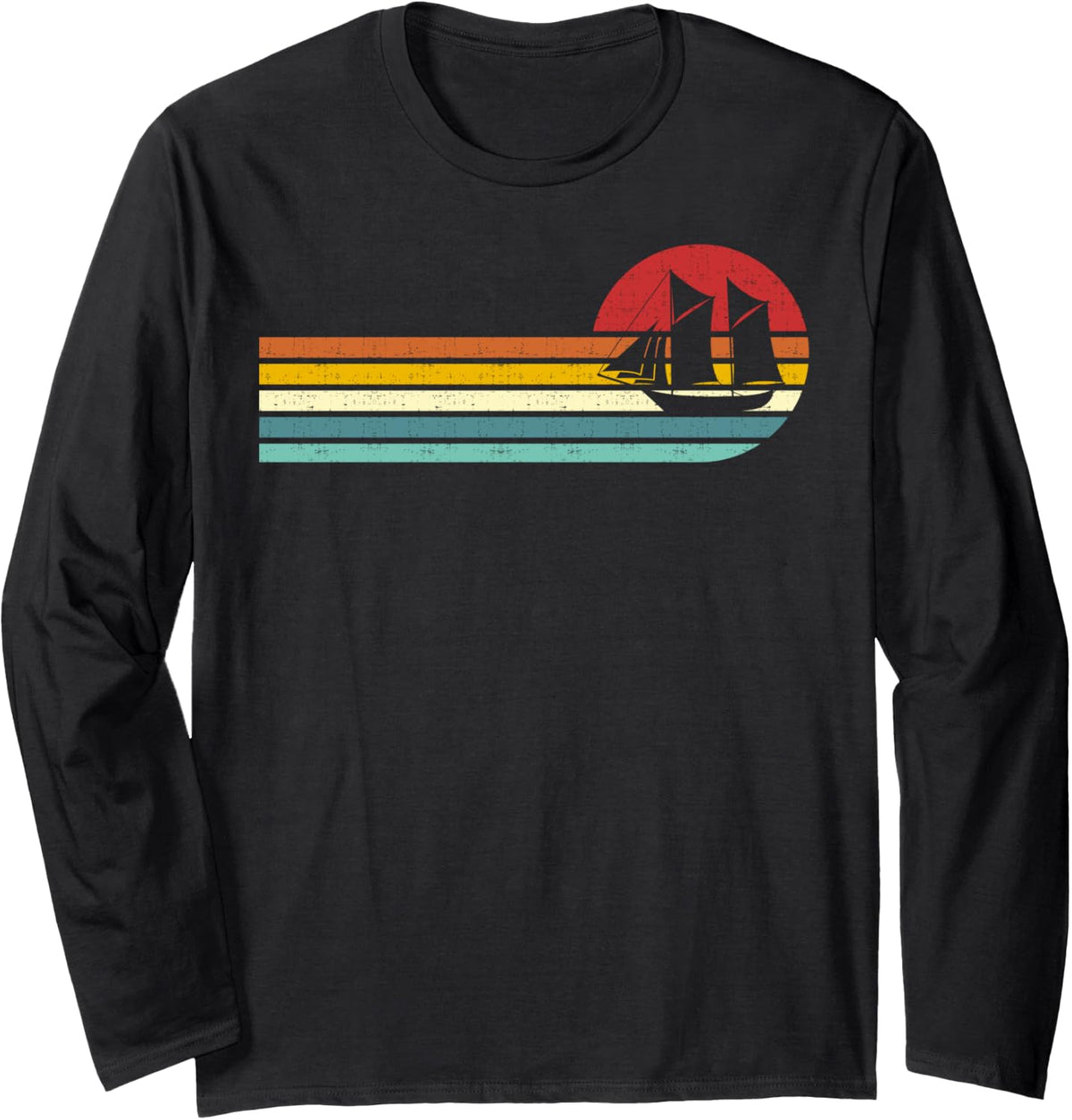 vintage retro sunset sailing sailboat boating sailor graphic Long Sleeve Long Sleeve T Shirt Viral TikTok Find Everyday