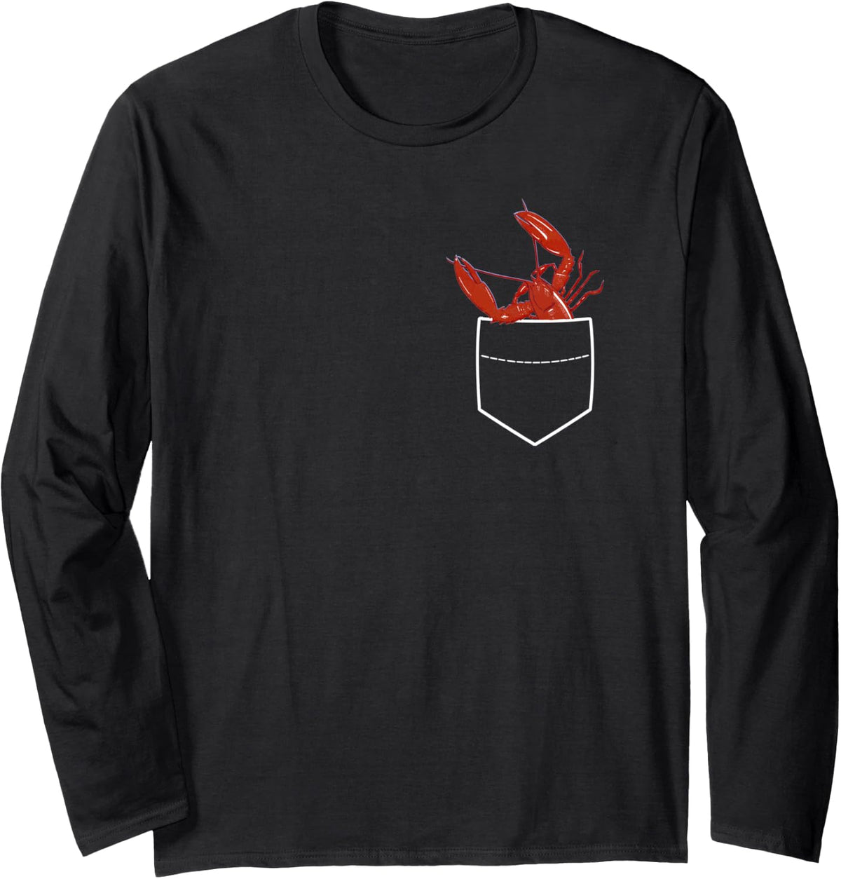 Red Maine Lobster in Pocket Design Nautical Boating Funny Long Sleeve Long Sleeve T Shirt Streetwear Style Gift Ready