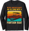 Vintage Never Underestimate An Old Man With A Pontoon Boat Long Sleeve Long Sleeve T Shirt Premium Print Hot Right Now