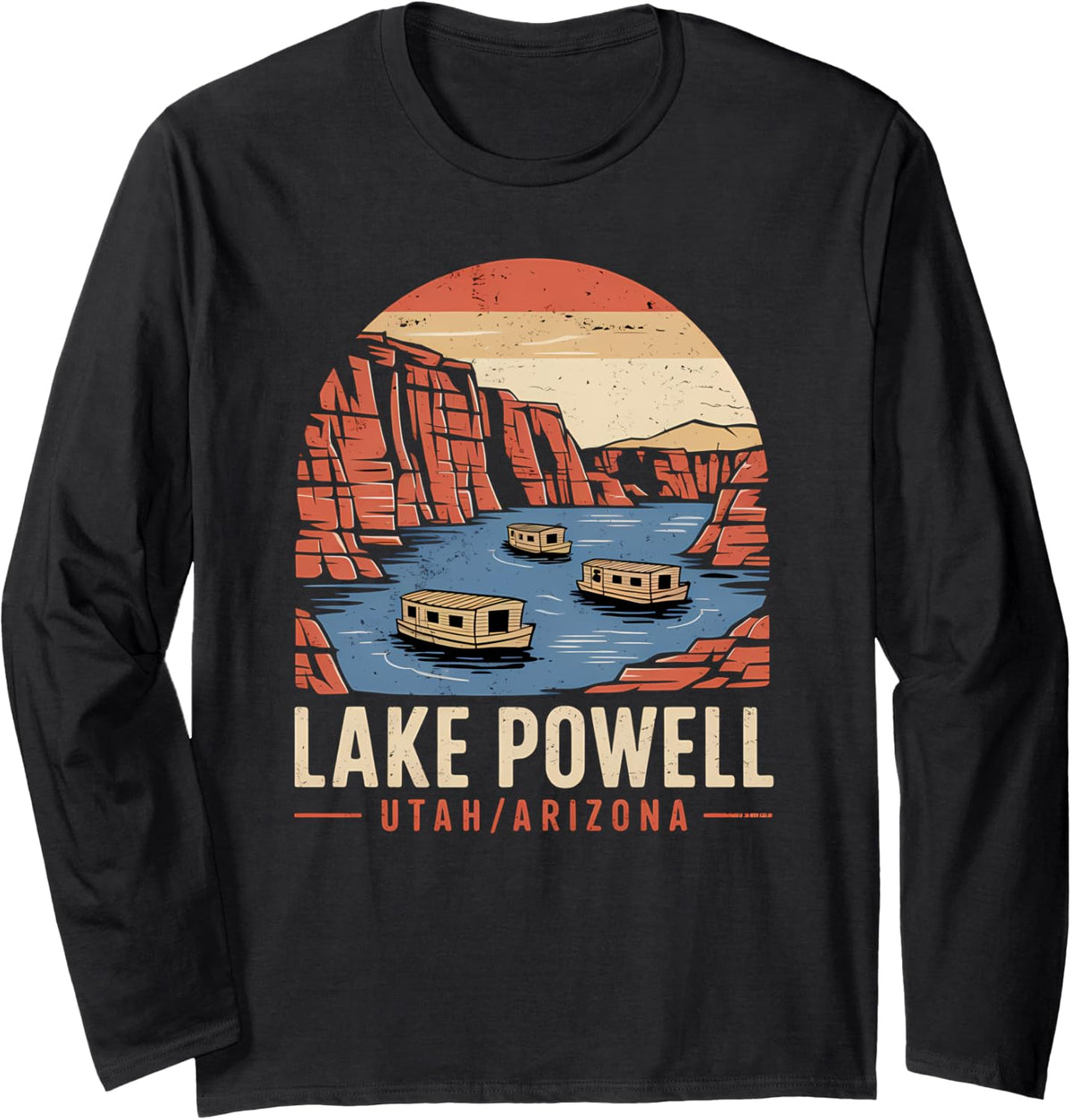 Vintage Lake Powell Canyon Utah Arizona Retro Houseboat Long Sleeve Long Sleeve T Shirt High Search Demand Hot Right Now