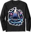 Astronaut Sailing on Boat in Space Ocean Lake Cool Artistic Long Sleeve Long Sleeve T Shirt Trending US Hot Right Now