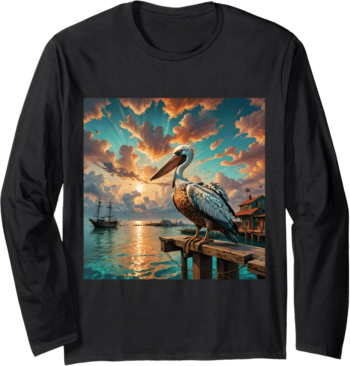 Fantasy Cute Sea Bird Boat Long Sleeve Long Sleeve T Shirt Premium Print US Top Pick