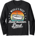 Retro Craftsmen World s Best Boat builder Dad Long Sleeve Long Sleeve T Shirt Premium Print Fan Favorite