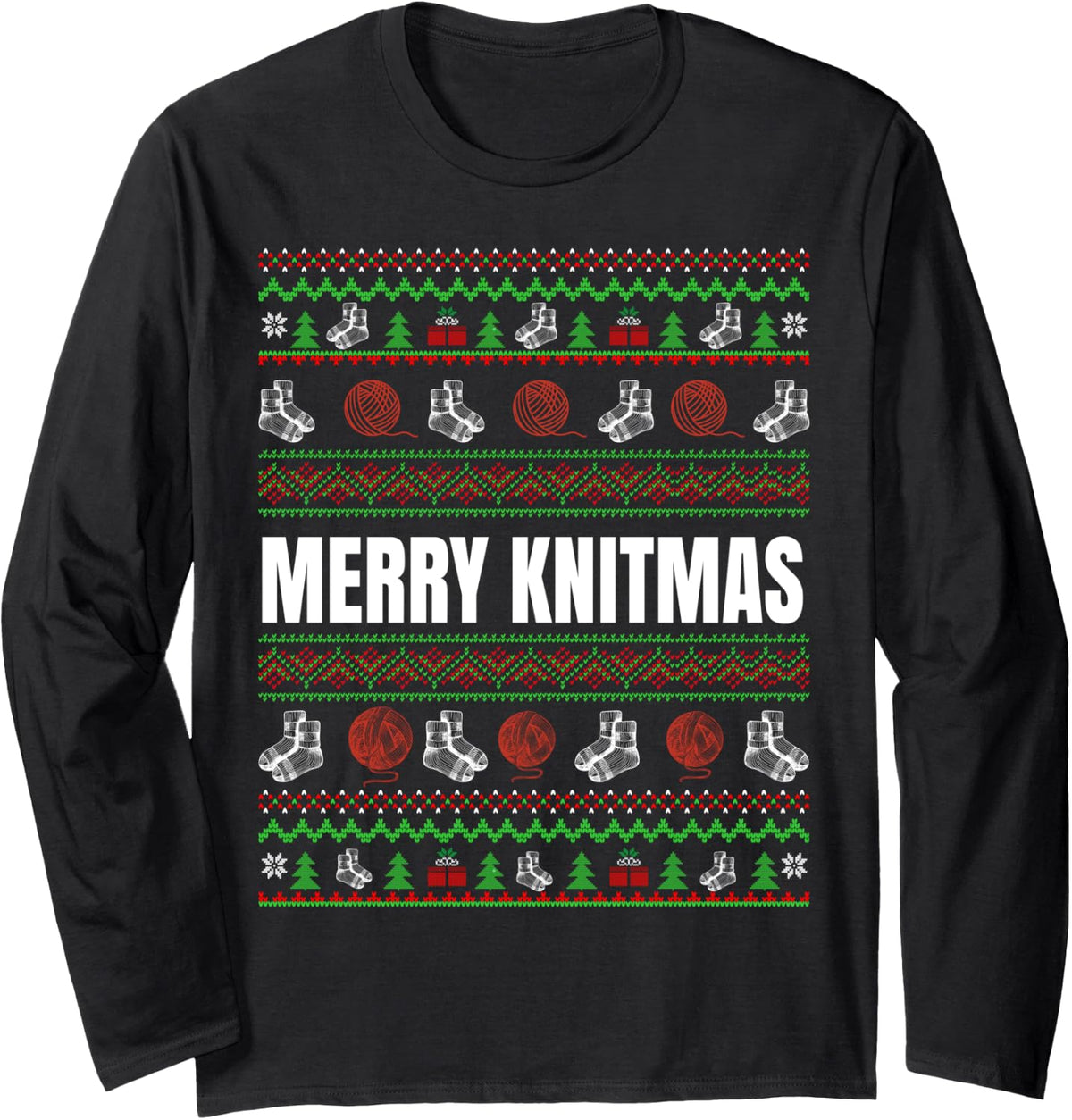 Ugly Xmas Sweater Merry Knitmas Knitting Yarn Christmas Long Sleeve Sweater | Trending 2025 | Customer Favorite