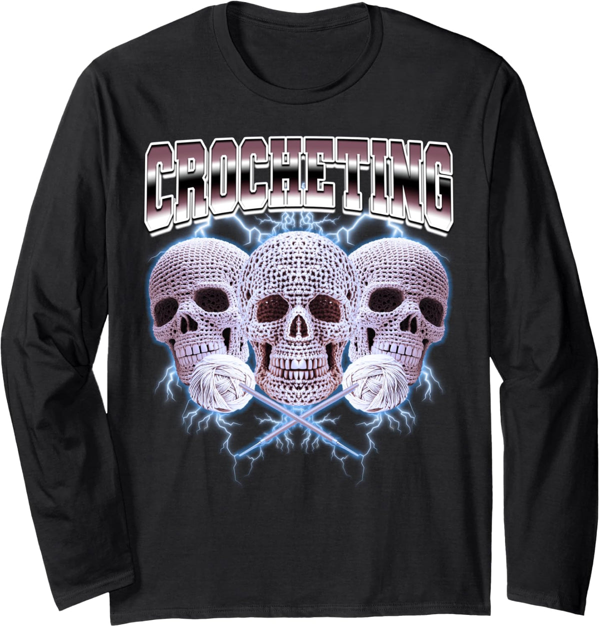 Crocheting Crocheter Crochet Knitting Quilter Skull Yarn 90s Long Sleeve Yarn Supply | Viral US Pick | Perfect for Cr...