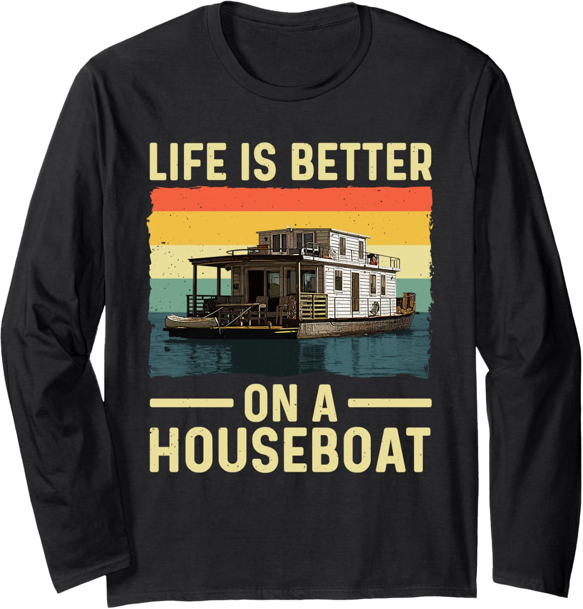 Cool Houseboat Design For Men Women Boat Houseboat Captain Long Sleeve Long Sleeve T Shirt Trending US Gift Ready