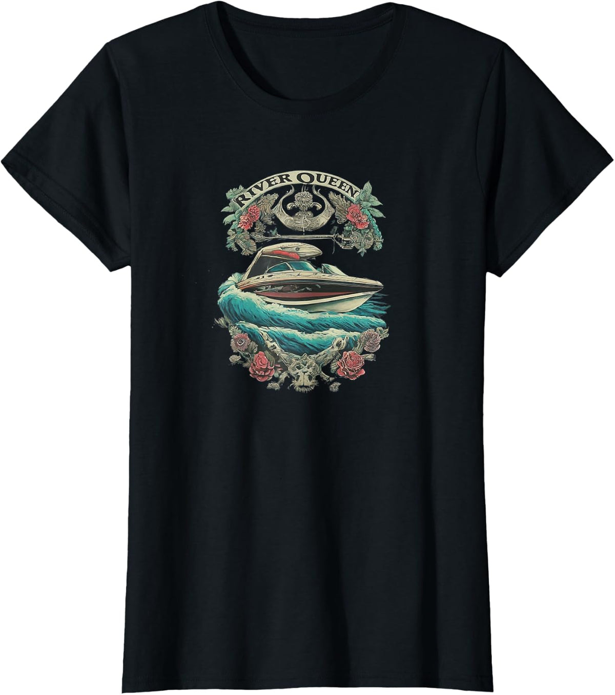 Splashing Wave with Flowers River Queen Ski Boat Apparel Trending US Fan Favorite