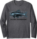 Pacific Northwest Salmon Design Fishing Boating PNW Coastal Long Sleeve Long Sleeve T Shirt Viral TikTok Find Gift Ready