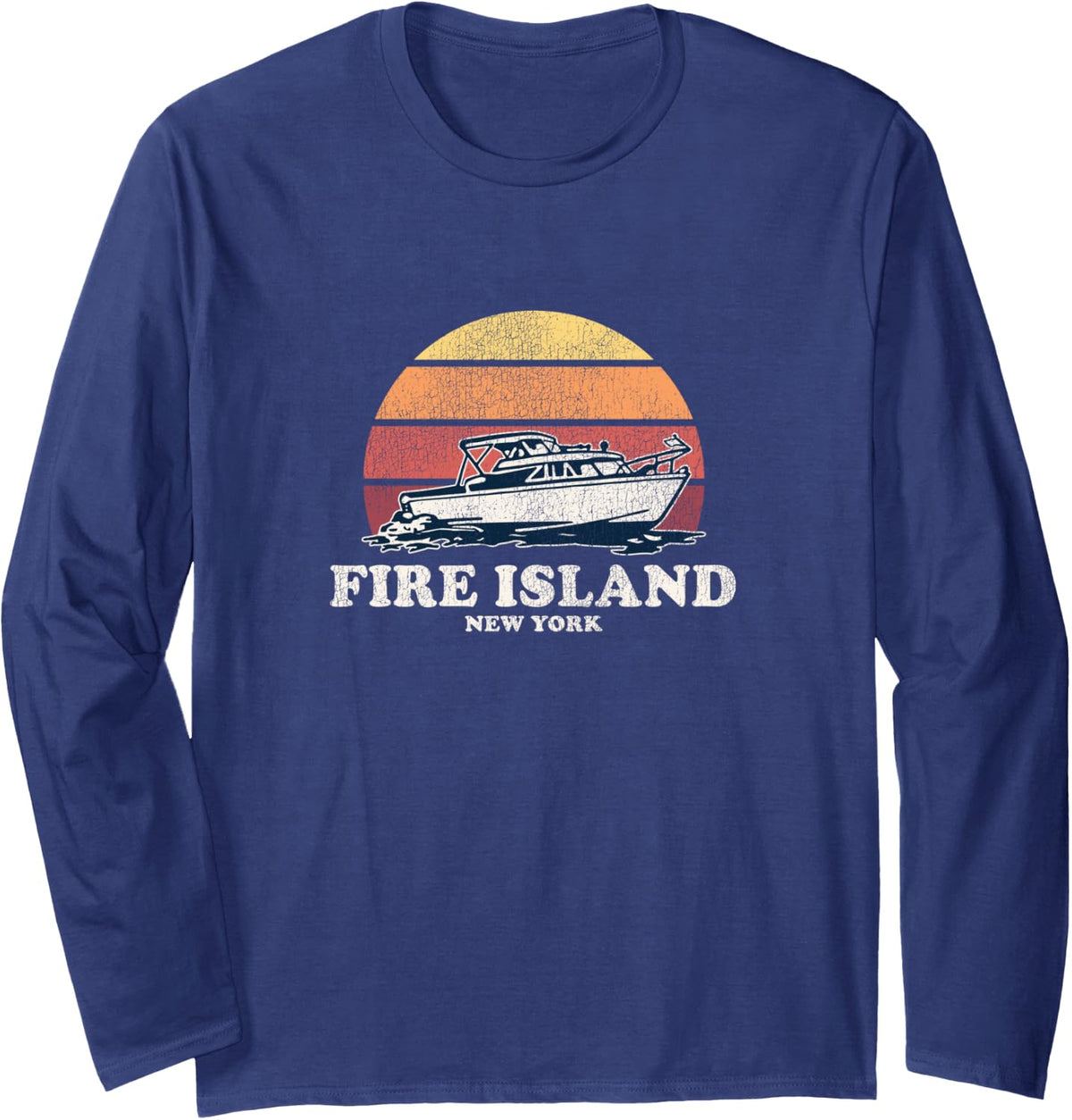 Fire Island NY Vintage Boating 70s Retro Boat Design Long Sleeve Long Sleeve T Shirt High Search Demand Best Seller Look