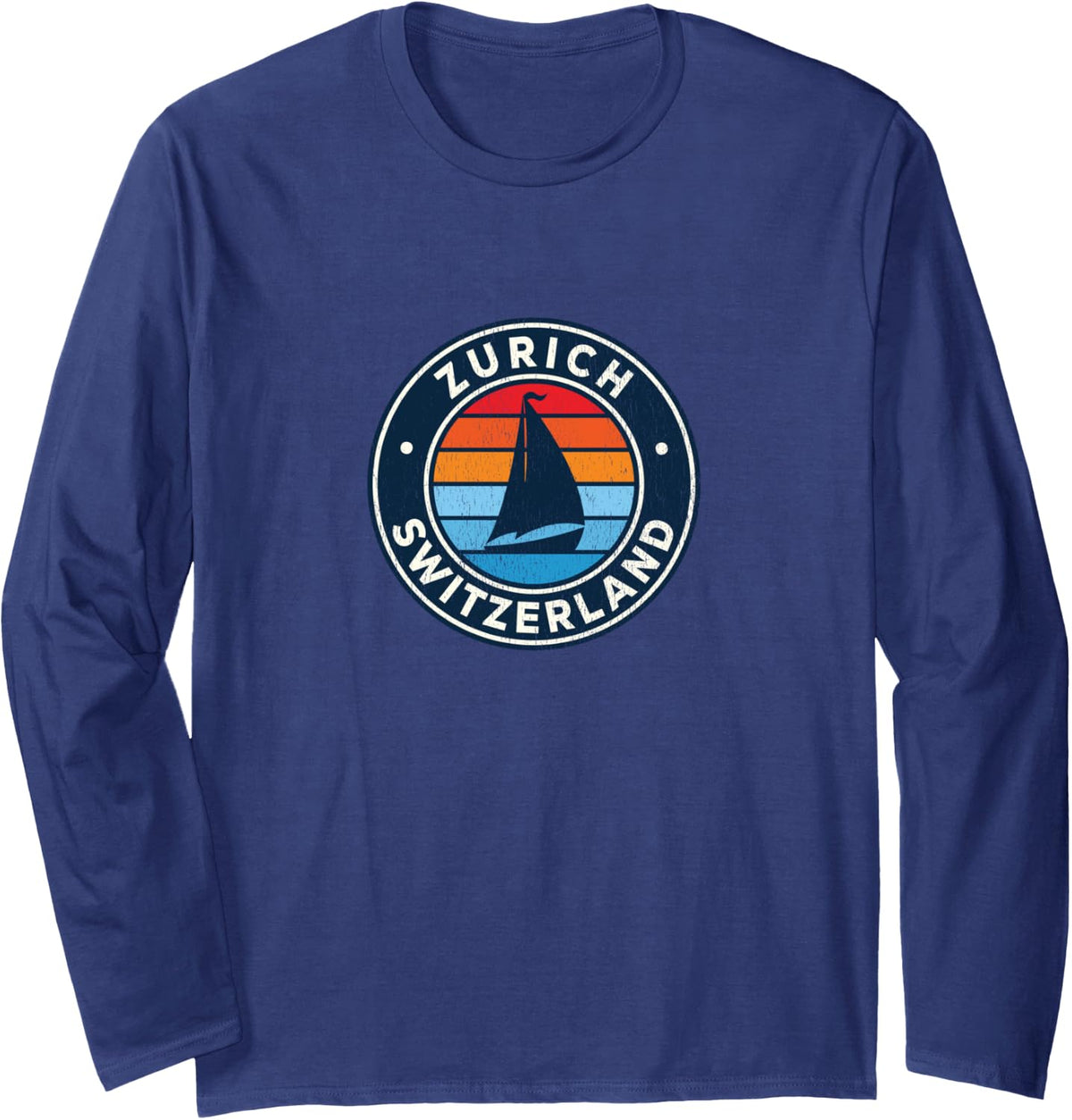 Zurich Switzerland Vintage Sailboat Retro 70s Long Sleeve Long Sleeve T Shirt Trending US Hot Right Now
