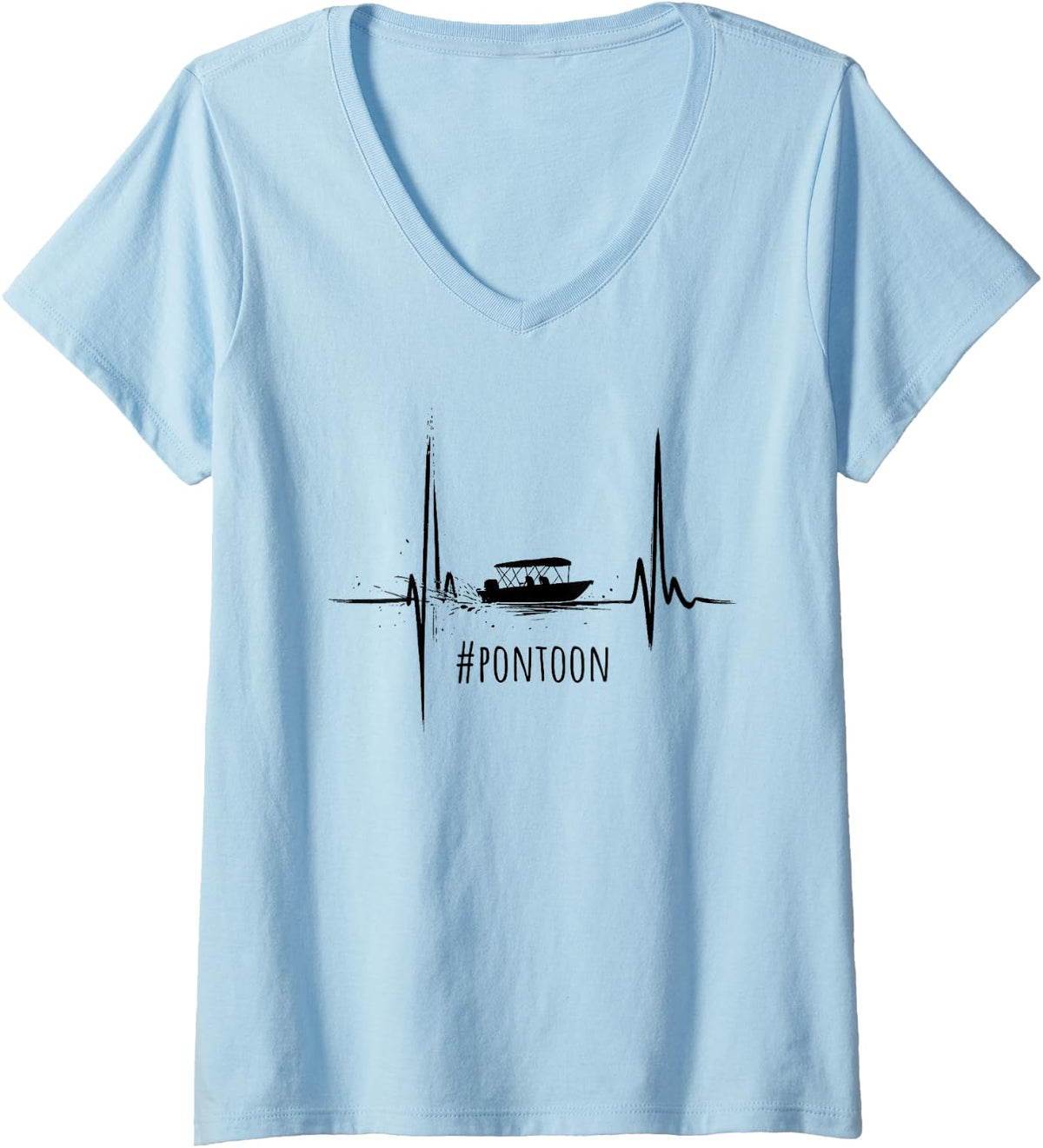 Womens Pontoon Boat Heartbeat Vintage Captain Boat Lover V Neck Apparel Streetwear Style US Top Pick