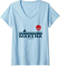 Womens Makena Hawaii Sunset Sailboat Sunrise Summer Ocean V Neck Apparel Premium Print Gift Ready