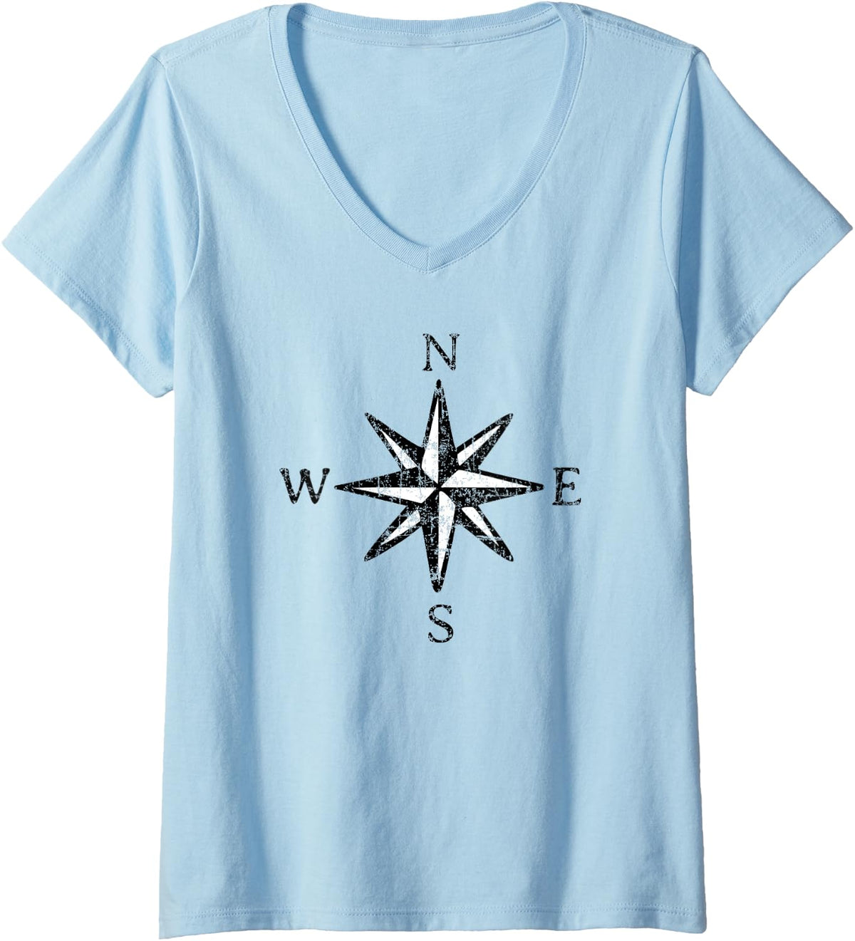 Womens Compass Rose Vintage Black White Boat Sail V Neck Apparel Streetwear Style Everyday Wear