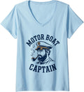 Womens Motor Boat Captain Funny Fishing Pontoon Boating Vacation V Neck Apparel Streetwear Style Best Seller Look
