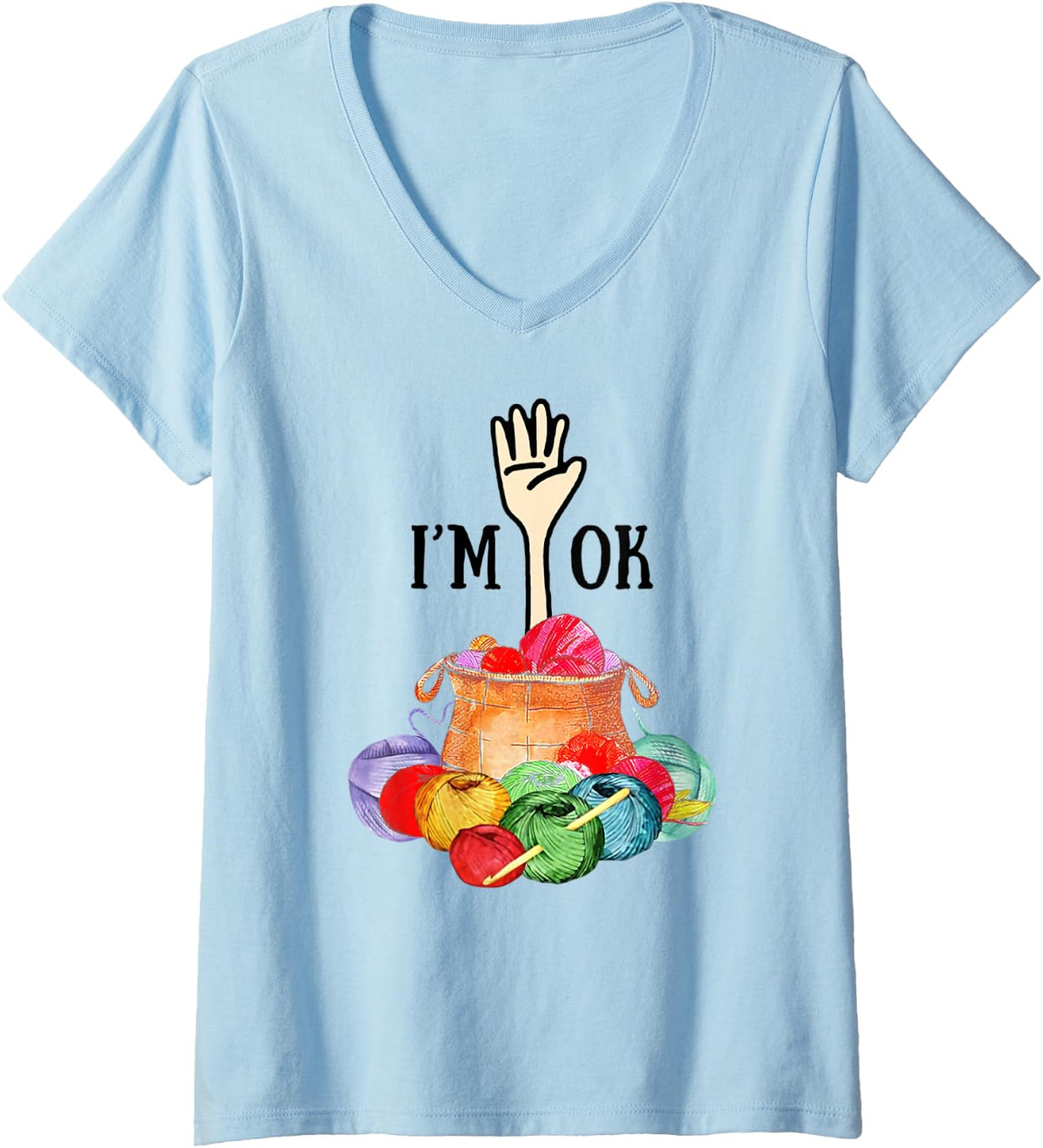 Womens I'm Ok Crochet And Knitting Funny Crocheting Yarn T-Shirt V-Neck T-Shirt | High Search Volume | Perfect for Cr...