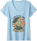 Womens Land of the Free Since 1776 Patriotic American Flag Sailboat V Neck Apparel High Search Demand Best Seller Look