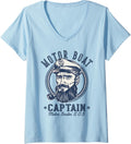 Womens Motor Boat Captain Funny Nautical Vintage V Neck Apparel Streetwear Style Gift Ready