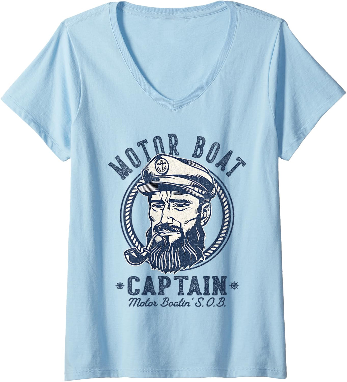 Womens Motor Boat Captain Funny Nautical Vintage V Neck Apparel Streetwear Style Gift Ready