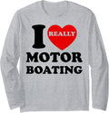 I Love Motor Boating Heart Speedboat Motorboating Art Funny Long Sleeve Long Sleeve T Shirt Streetwear Style Gift Ready