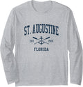 St Augustine FL Vintage Navy Crossed Oars Boat Anchor Long Sleeve Long Sleeve T Shirt Streetwear Style Everyday Wear