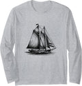 Sailboat Sketch Sailing Boating Lovers Simple Graphic Long Sleeve Long Sleeve T Shirt Streetwear Style Best Seller Look