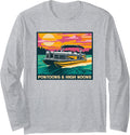 Pontoons and High Noons Retro Pontoon Boat Long Sleeve Long Sleeve T Shirt Streetwear Style US Top Pick