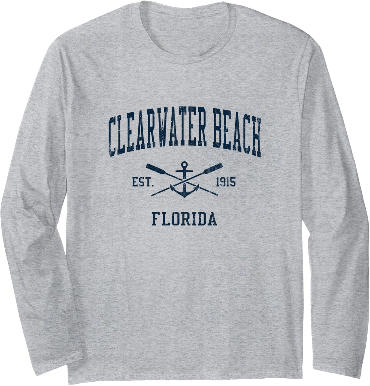 Clearwater Beach FL Vintage Navy Crossed Oars Boat Anchor Long Sleeve Long Sleeve T Shirt Streetwear Style US Top Pick